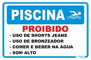 Placa Regras da Piscina Proibido