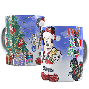 Caneca Natal Mickey & Amigos: Cerâmica Branca, 325ml, Alto Brilho, Alta Definição