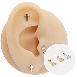 Piercing Microbell Reto em Aço PVD Cruz Lisa
