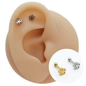 Piercing Microbell Reto em Aço PVD Flor Lisa