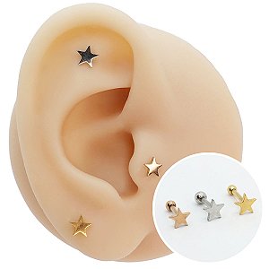 Piercing Microbell Reto em Aço PVD Estrela Lisa