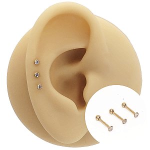 Piercing Australiano em Aço PVD Dourado JP 0,8mm com Zircônia