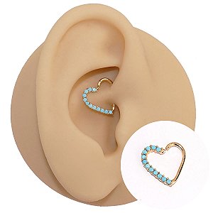 Piercing Folheado Torção Coração Dourado com Turquesa