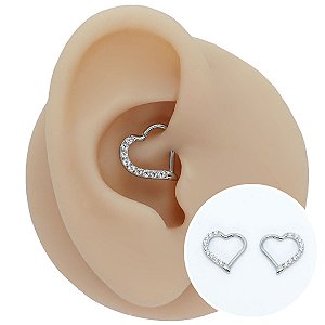 Piercing Argola Clicker em Aço Coração Com Zircônia