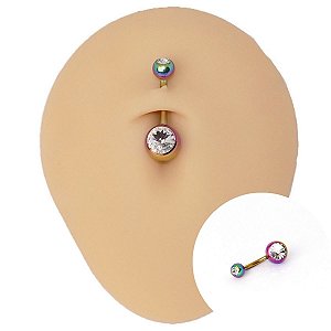 Piercing Banana em Aço PVD Rainbow Cristais