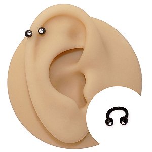 Piercing Ferradura em Aço PVD Preta Strass Mini