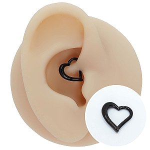 Piercing Argola Clicker em Aço PVD Preto Coração
