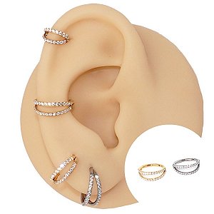 Piercing Argola Clicker em Aço PVD Lateral Duplo Cristal