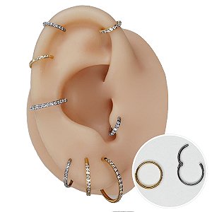 Piercing Argola Clicker em Aço PVD Slim 1.2 Zircônias