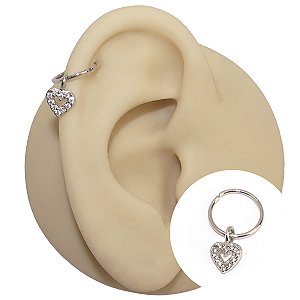 Piercing Argolinha Folheado Torção Pingente Coração