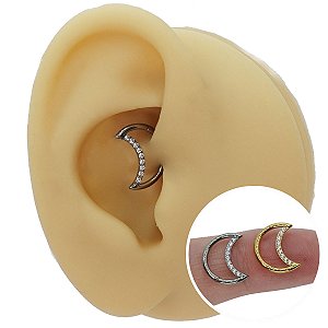 Piercing Argola Clicker em Titânio PVD Lua com Cristais