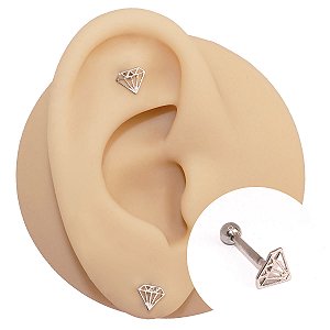 Piercing Folheado Diamante Prateado