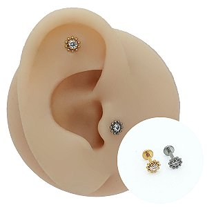 Piercing Labret em Titânio PVD Flor Happy