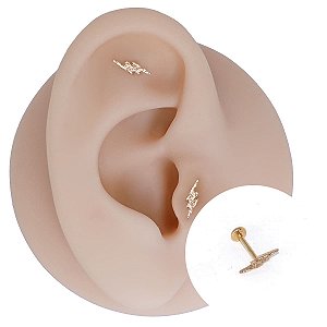 Piercing Labret Plug em Ouro Haste Titânio Raio