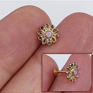 Piercing Labret Plug em Ouro 18K Flower Opala