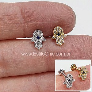 Piercing Microbell em Ouro 18k Mão Hamsá