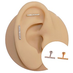 Piercing Labret em Ouro 18K Barra 9 Cristais