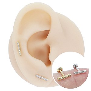 Piercing Labret em Ouro 18K Barra 7 Cristais