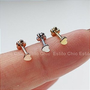 Piercing Microbell em Ouro 18K Mini Coração Liso