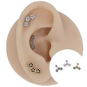 Piercing Microbell em Ouro 18K Cascata 3 Flor