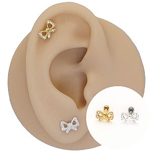 Piercing Microbell em Prata 925 Laço com Zircônia