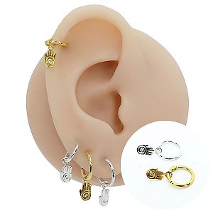 Piercing Argola Clicker em Prata 925 Pingente Mão Hamsa