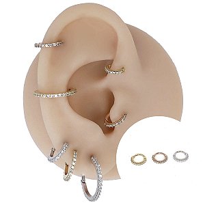 Piercing Argola Clicker em Ouro 18K Zircônias