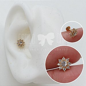 Piercing Labret Plug em Ouro Sunflower Haste Titânio