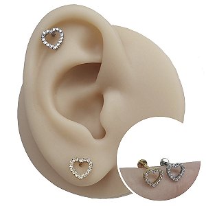 Piercing Labret em Titânio Coração Zircônias