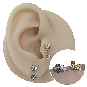 Piercing Labret em Titânio 2 Petálas Com Pingente