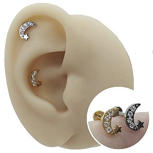 Piercing Labret em Titânio Lua e Estrela