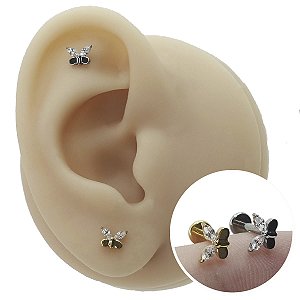 Piercing Labret em Titânio Borboleta Zircônia