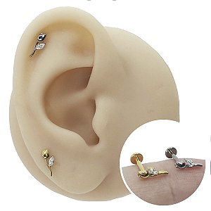Piercing Labret em Titânio Rosa Zircônia