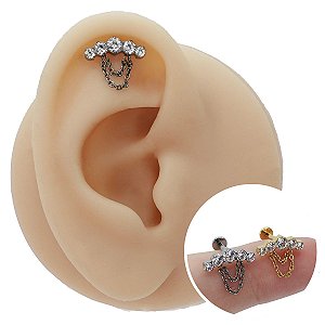 Piercing Labret em Titânio Cascata Zircônia Dupla Corrente