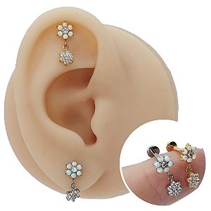 Piercing Labret em Titânio Dupla Flor Pingente