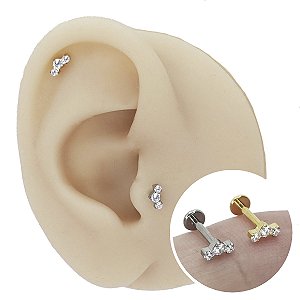 Piercing Labret em Titânio Três Zircônia Redondas