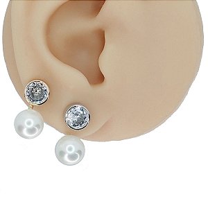 Brinco Folheado Perola e Cristal Pearls