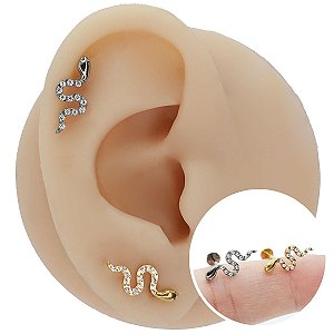 Piercing Labret em Titânio Cobra Zircônias