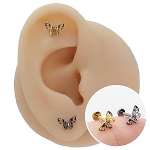 Piercing Labret em Titânio PVD Borboleta Vazada