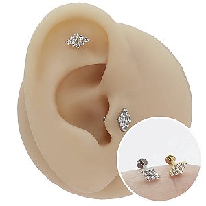 Piercing Labret em Titânio PVD Losango Zircônias