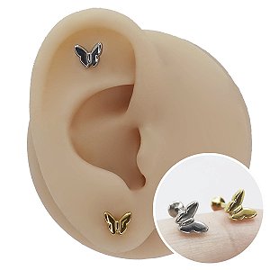Piercing Labret em Aço Cirúrgico PVD Borboleta Lisa