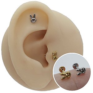 Piercing Labret em Aço Cirúrgico PVD Coelho