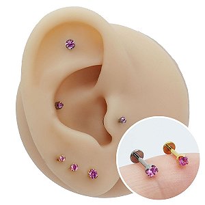 Piercing Labret em Titânio Ponto De Luz Color Pink