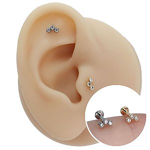 Piercing Tragus Helix Cluster Pedra Zirconia Aço Cirúrgico