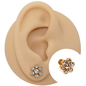 Piercing Labret em Aço Flor Cristais