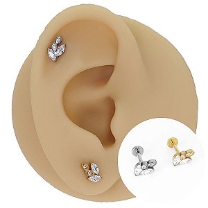 Piercing Labret em Titânio Folhas Zircônias Cravejadas