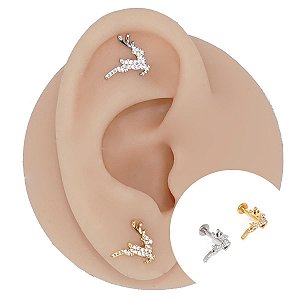 Piercing Labret em Aço Cirúrgico Cervo Zircônia