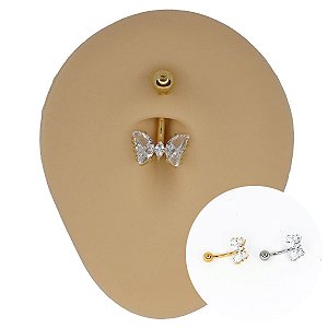 Piercing Banana em Aço Cirúrgico Borboleta Zircônia