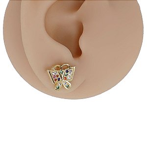Brinco Banhado  Zircônia Borboleta Colors