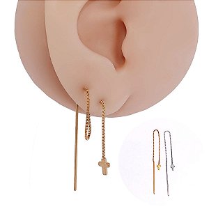 Piercing Palitinho Corrente Aço Cirúrgico Cruz
